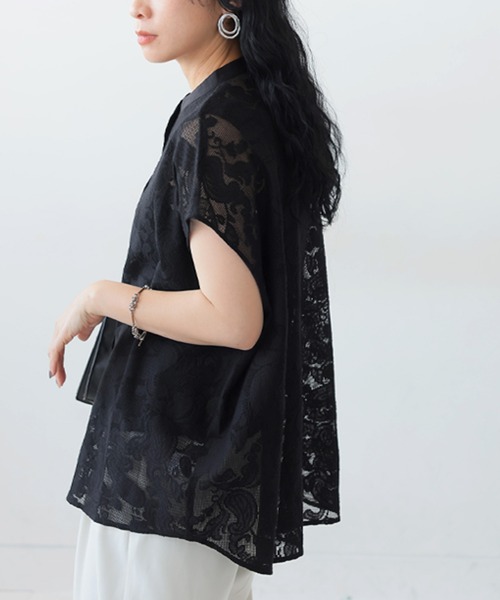 「antiqua」 「pattern torso」半袖シャツ ONESIZE ブラック レディース_画像4