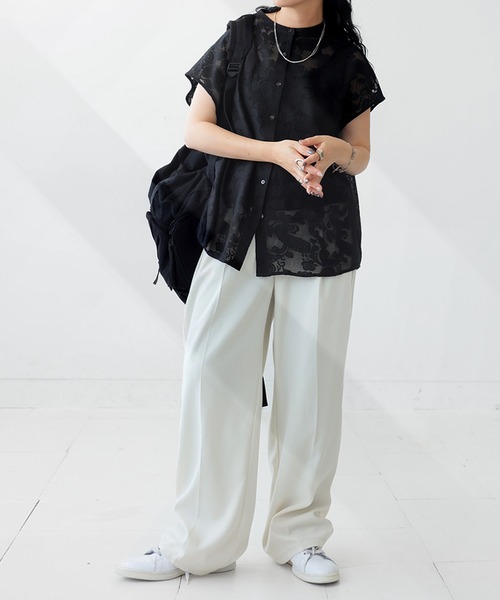 「antiqua」 「pattern torso」半袖シャツ ONESIZE ブラック レディース_画像5