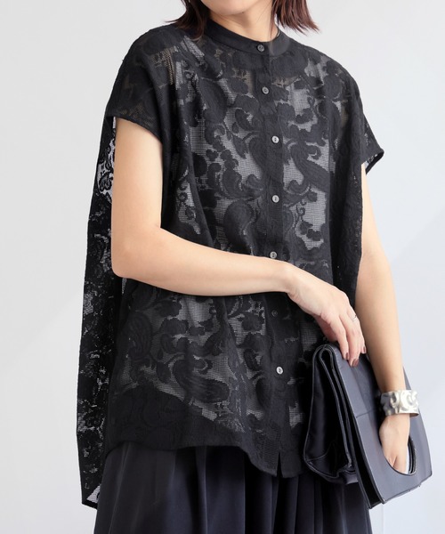 「antiqua」 「pattern torso」半袖シャツ ONESIZE ブラック レディース_画像6