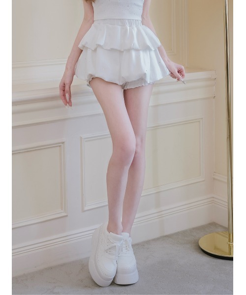 Darich バルーンミニスカート ホワイト 未使用 ベルト付き Darich（ダーリッチ） スカート ダブルバルーンビジューミニスカート