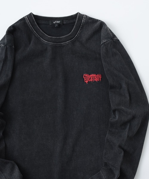 RE730 tシャツ スカルプリント古着風ロングスリーブTシャツ ショート丈