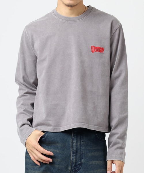 RE730 tシャツ スカルプリント古着風ロングスリーブTシャツ ショート丈