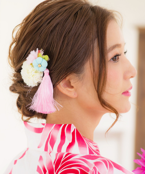 ゆかた姿を引き立てる♪フリンジ髪飾り(形を自在に変えられます。) 選べる10色 花 浴衣「W」 レディース | Dita | 01