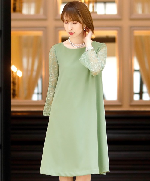 PourVous ドレス 結婚式ワンピースドレスAラインミニ丈＆袖あり