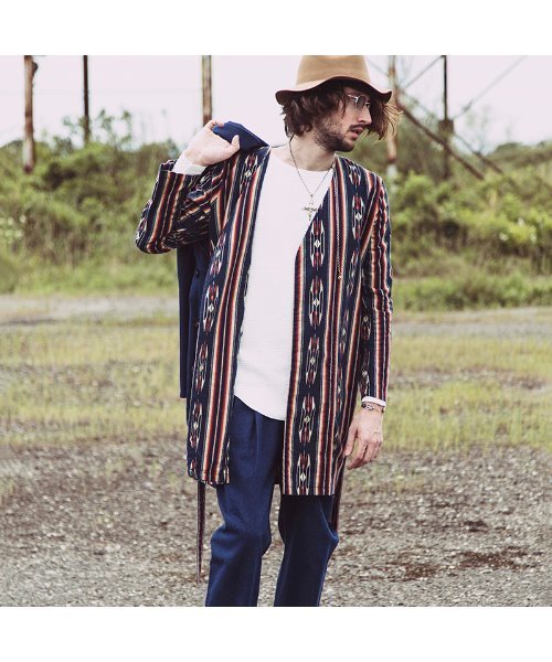 90s ネイティブ柄 ノーカラー ウールジャケット 古着 アウター 羽織り VINTAGE（ヴィンテージ）の「【ヴィンテージ古着】unknown ネイティブ