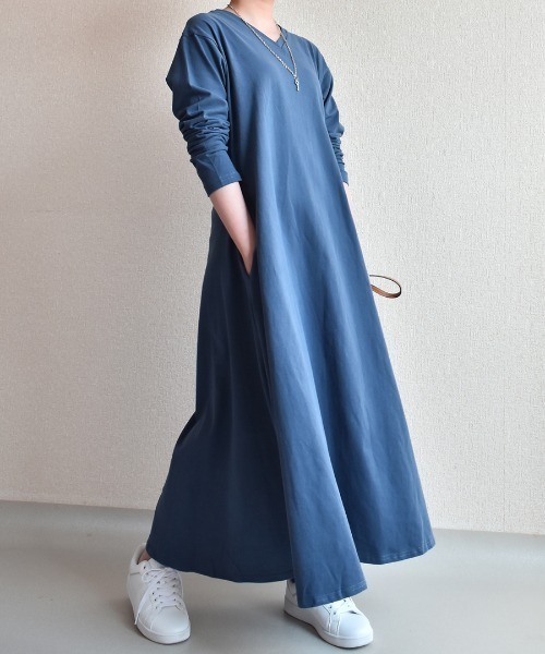 【送料込】【4色】Vネック フレア ロング丈 マキシ ワンピース COO+i ワンピース Vネックフレアロングワンピース : ZOZOTOWN