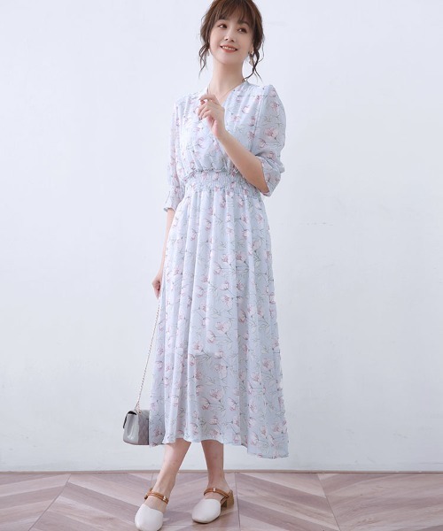 花柄シフォンシャツワンピースフレア ワンピース 花柄フレアシフォンワンピース : ZOZOTOWN Yahoo!店