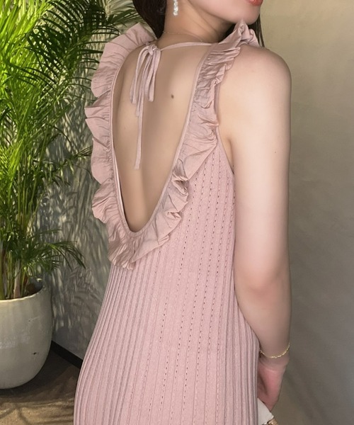 eimy istoire ワンピース バックオープンフリルニットワンピース