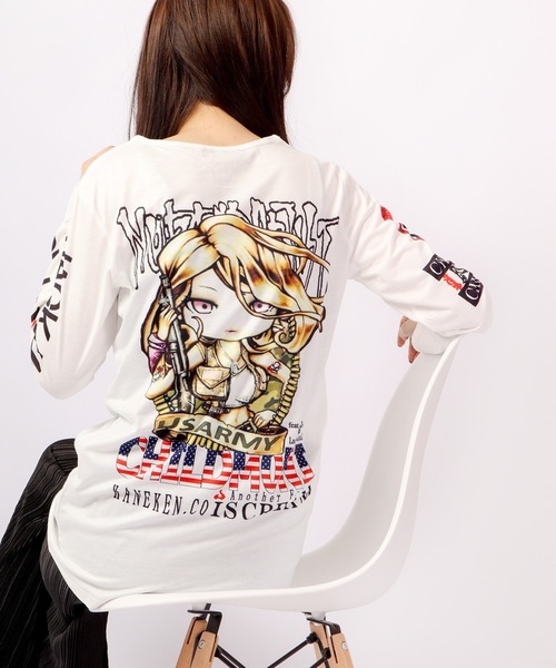 tシャツ BLACK JACKALL CROWN T/C天竺 サブリメーション プリント ロングTシャツ ロンT レディース