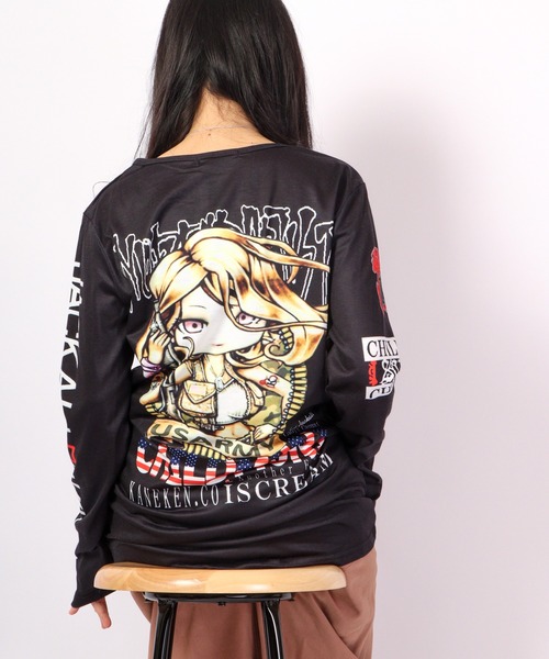 tシャツ BLACK JACKALL CROWN T/C天竺 サブリメーション プリント ロングTシャツ ロンT レディース BLACK JACKALL CROWN tシャツ T/C天竺 サブリメーション
