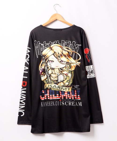 tシャツ BLACK JACKALL CROWN T/C天竺 サブリメーション プリント ロングTシャツ ロンT レディース BLACK JACKALL CROWN tシャツ T/C天竺 サブリメーション