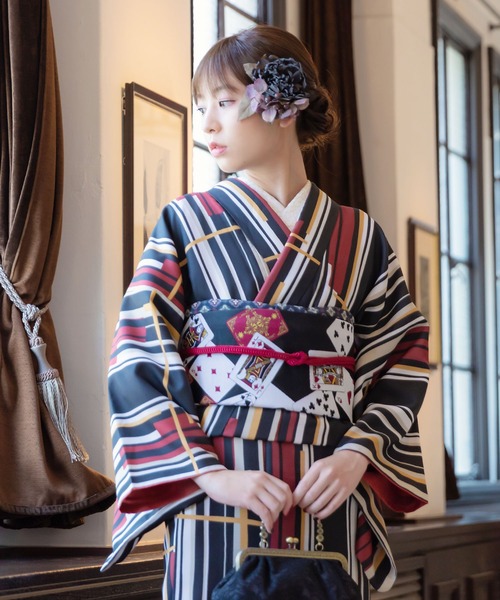 KIMONOMACHI 着物 レディース 洗える着物4点セット 袷着物+京袋帯+