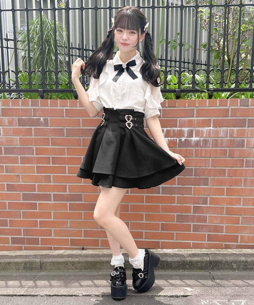 【関税込み】Nensi Dojaka パープル ハート ミニスカート ROJITA スカート ハートバックル2段フレアスカート レディース