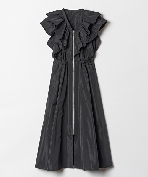 ルルウィルビー2023 メモリータフタフリルワンピースベージュ