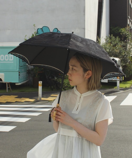 LAVEANGE 傘 完全遮光 晴雨兼用/レース二重張りスライド式