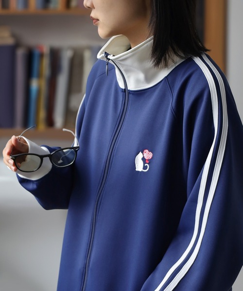 Apple 企業　トラックジャケット　ジャージ　刺繍　アップル　IT系 ジャージ ハート＆にゃんこ モチーフロゴ ワンポイント刺繍