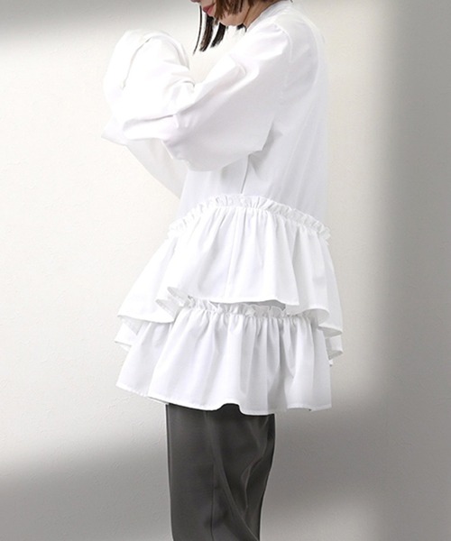 ブラウス シャツ ブロードアシメフリルブラウス レディース STYLEBLOCK ブラウス シャツ ブロードアシメフリルブラウス