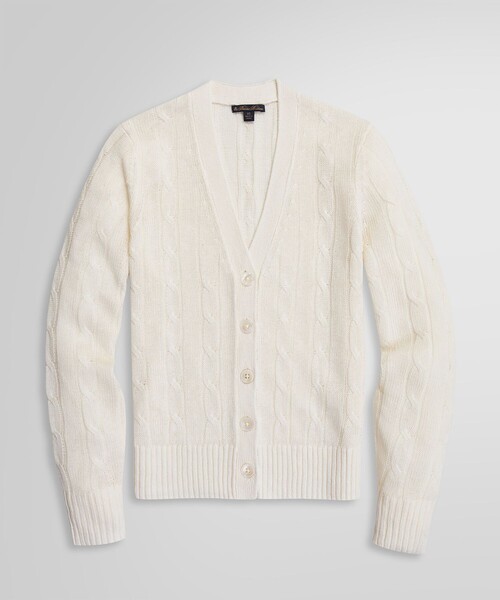 極美品 Brooks Brothers リネン 麻 カーディガン ニット L BROOKS BROTHERS カーディガン リネン ケーブル Vネック