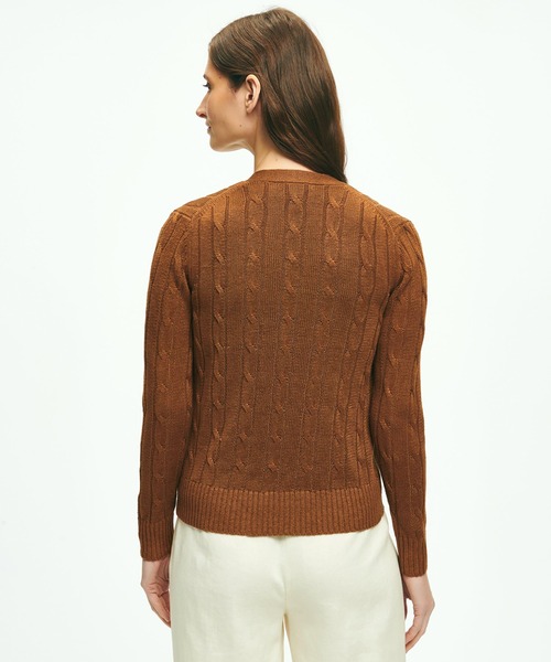 極美品 Brooks Brothers リネン 麻 カーディガン ニット L BROOKS BROTHERS カーディガン リネン ケーブル Vネック