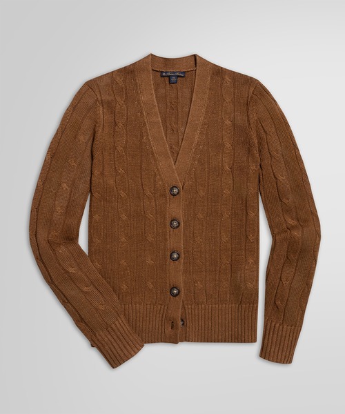 極美品 Brooks Brothers リネン 麻 カーディガン ニット L BROOKS BROTHERS カーディガン リネン ケーブル Vネック