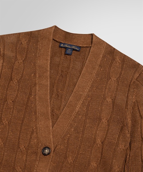 極美品 Brooks Brothers リネン 麻 カーディガン ニット L BROOKS BROTHERS カーディガン リネン ケーブル Vネック