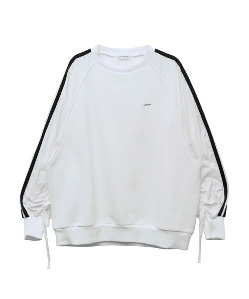 トレーナー スウェット SLEEVE GATHER RIBBON LINE SWEAT/スリーブギャザーリボンラインスウェット レディース