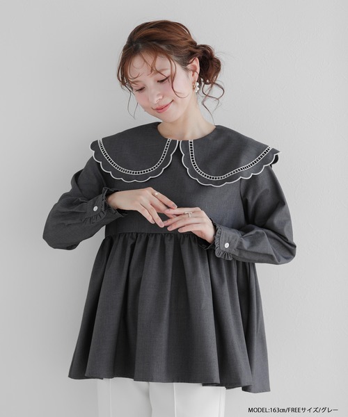 Fit more（フィットモア） ブラウス シャツ はしごスカラップ襟フリル