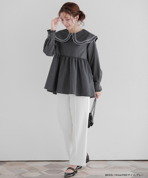 Fit more（フィットモア） ブラウス シャツ はしごスカラップ襟フリル