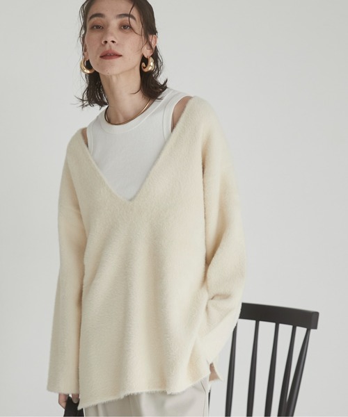 ANGIE ニット セーター ダブルフェイスシャギー Vネック ニットプル