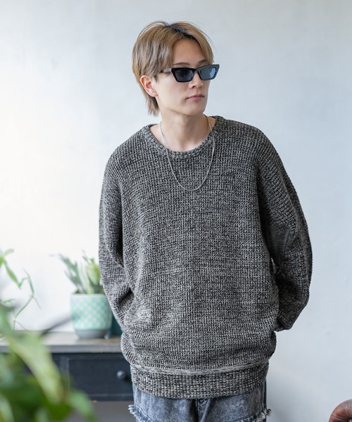 improves セーター ニット ラーベン編み コットン クルーネック メンズ