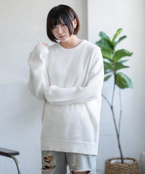 【美品】RHC別注 DEMYLEE　現行 クルーネックコットンニット ラベンダー improves｜ラーベン編み コットン クルーネック ニット