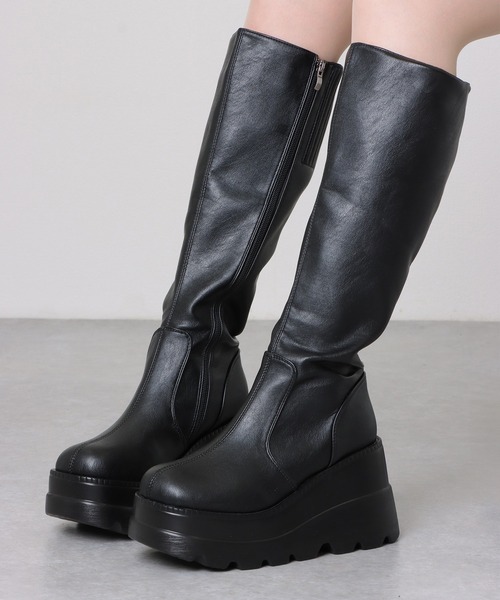 黒レザー ロングブーツ フラット　37 楽天市場】【30%OFFクーポン使える☆12/16 9:59迄】美シルエット