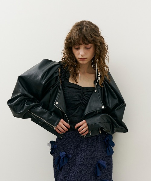 J1U by LA BELLE ETUDE レザージャケット ライダース ハイスリーブ