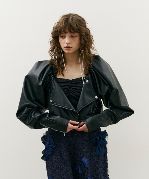 J1U by LA BELLE ETUDE レザージャケット ライダース ハイスリーブ