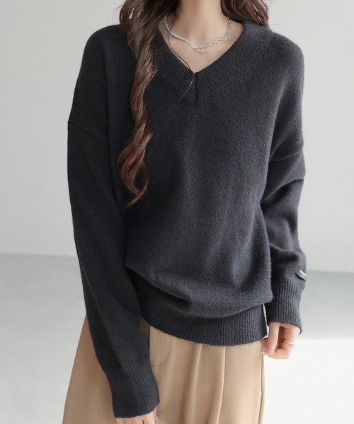 ニット セーター 大人カジュアルVネックニットトップス レディース