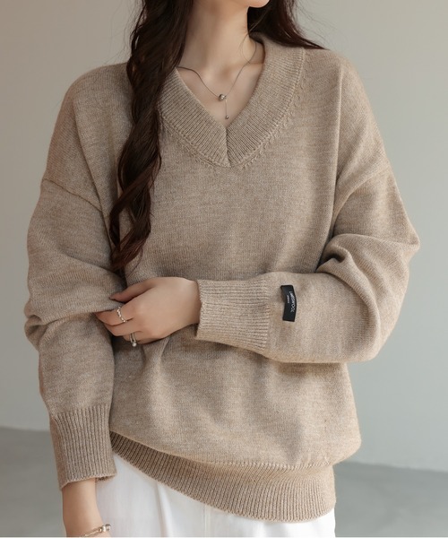 ニット セーター 大人カジュアルVネックニットトップス レディース