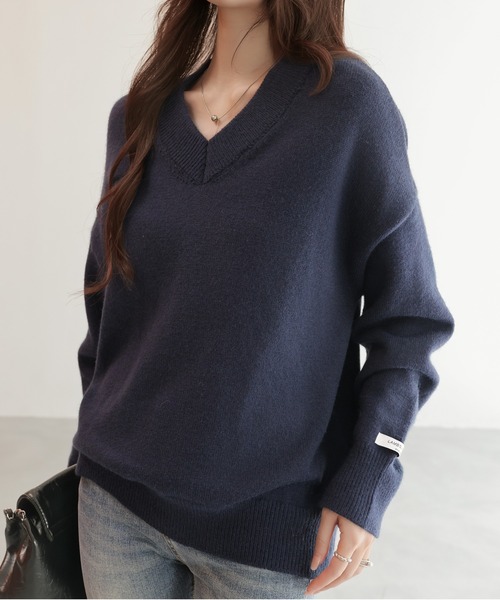 ニット セーター 大人カジュアルVネックニットトップス レディース