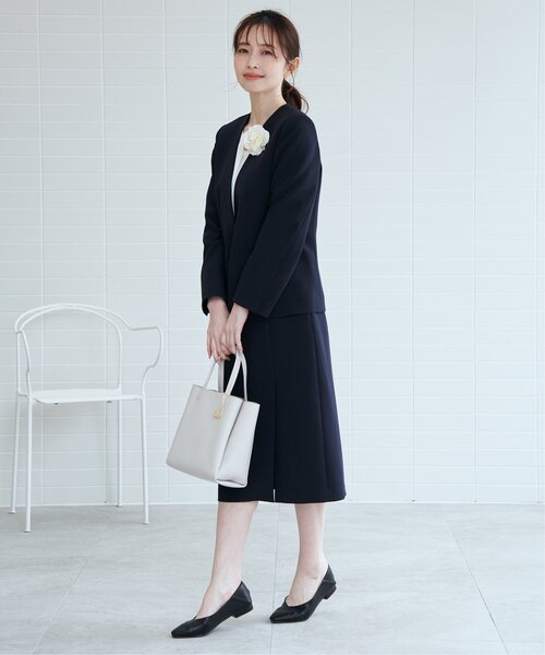ikka lounge ノーカラーＶネックジャケットセットアップ IKKA LOUNGE ジャケット ノーカラージャケット 「洗濯機で洗える