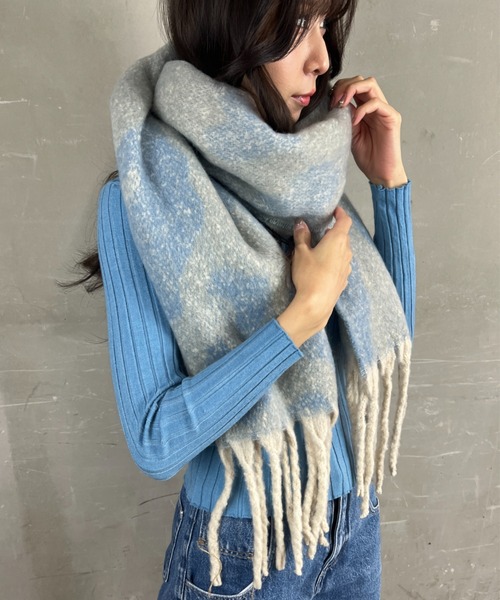 ネパールヒマラヤ3800mで購入　手織りマフラー　ヤクウール　紺　青　２枚セット Loco Ocean（ロコオーシャン） マフラー ストール ビッグレオパード柄