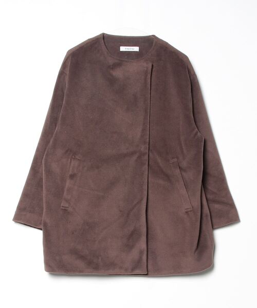 DouDou　シルクウール　リバーシブルノーカラーショートコート　ダブルフェイス DouDou シルクウール リバーシブルノーカラーショートコート ダブル