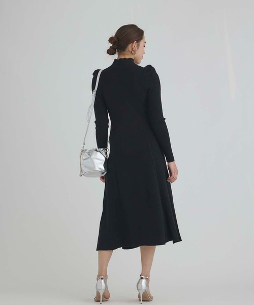 パフスリーブ ハイネック ひざ丈ワンピース Edit Sheen（エディットシーン） ワンピース パフスリーブハイネック