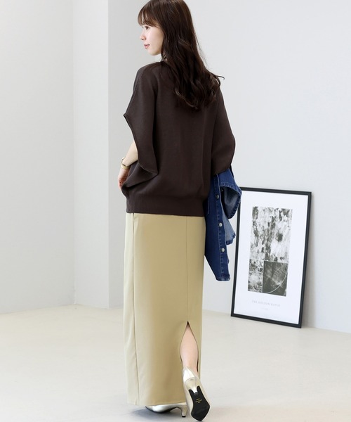 Aletta vita ロング スカート エステルスパンフロントスリットロング