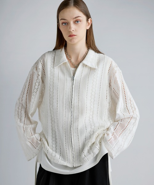 SOCCE ルーズシルエットシアーレースジャケット ブラック L シャツ　レース SOCCE コート ジャケット ルーズシルエットシアーレース