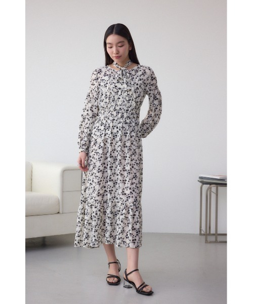 AZUL BY MOUSSY ワンピース シアーチェックフラワー柄ワンピース
