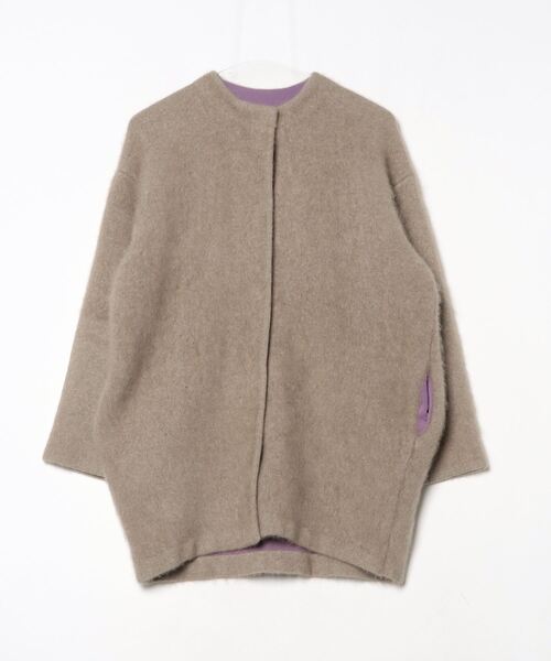 1218Aエレンディーク ラクーンニットカーディガン アイボリー ベージュ 紫 yu murata | @elendeek CN RACCOON MIX W CARDIGAN アイボリー ・ 私の