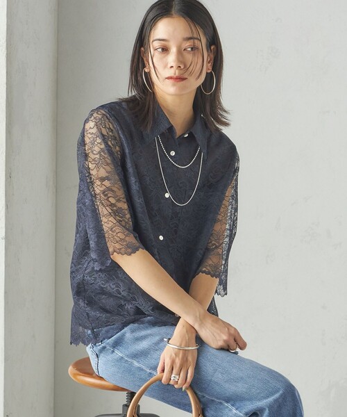 Primary NavyLabel:〈手洗い可能〉クレリック レース シャツ シップス エニィ SHIPS any SHIPS any:〈手洗い可能〉ダブルクロス