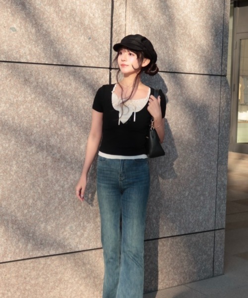 Ada. tシャツ レイヤード風 ヘンリーネック カットソー トップス