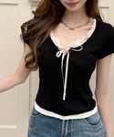 ヘンリーネック tシャツ 半袖 レイヤード風 ...の詳細画像1
