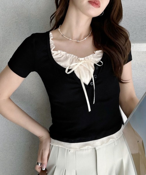 Ada. tシャツ レイヤード風 ヘンリーネック カットソー トップス