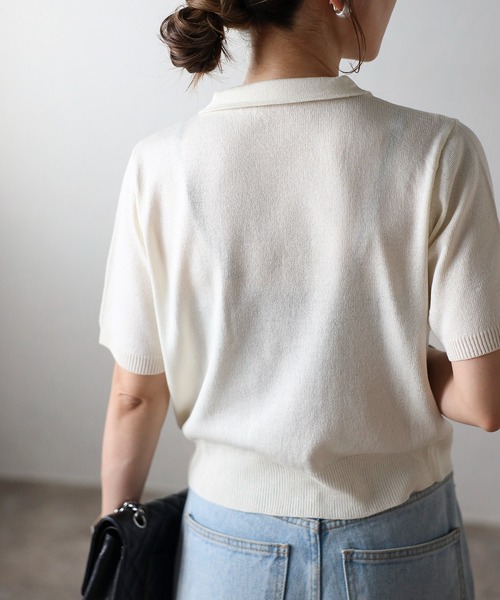 Bonjour Sagan カーディガン 麻タッチコンパクトポロカーデ